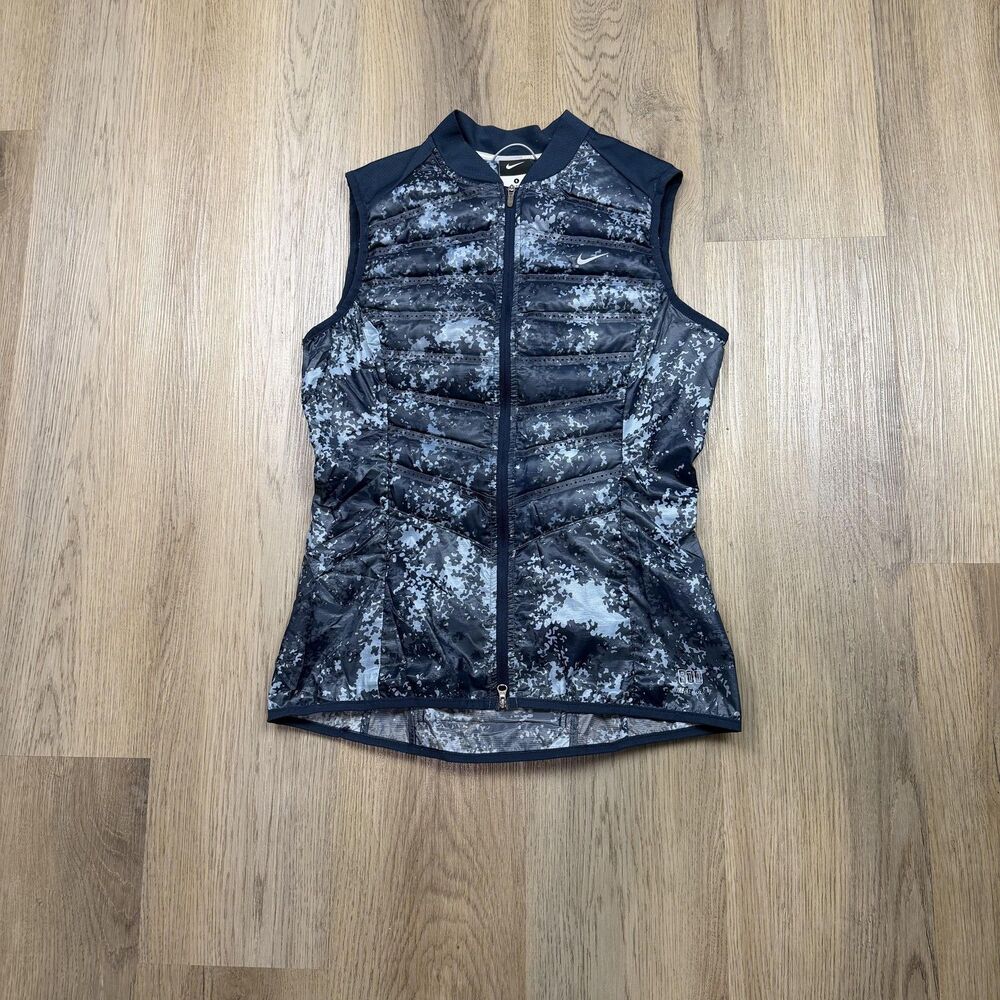 Nike Vest Womens Small Gray AeroLoft 800 Down Camo Running Full Zip Lightweight